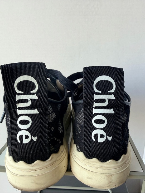 Chloe Shoes - Chloé Black Lace-Overlay Platform Sneakers